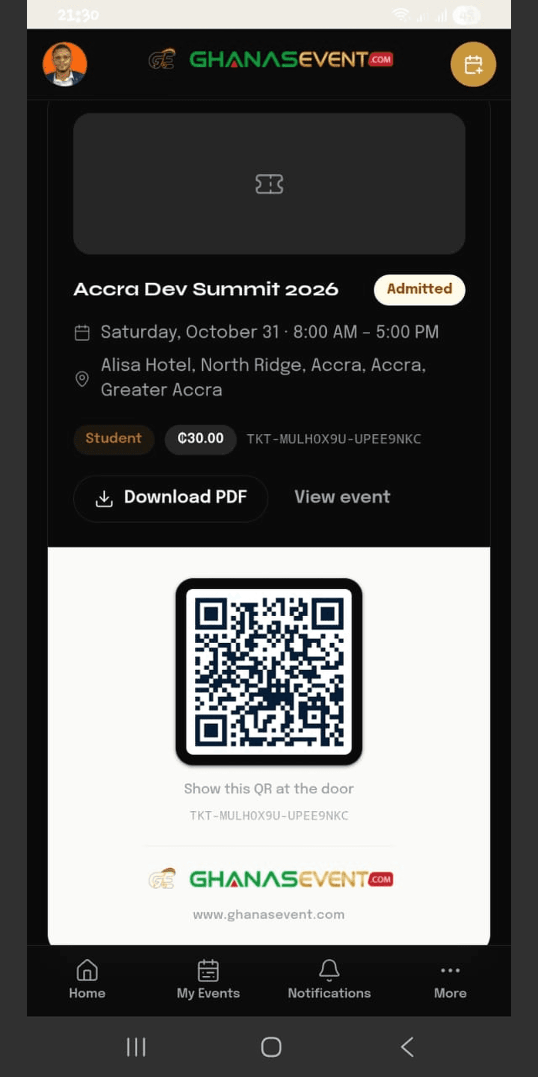 Ghanas Event Mobile App - Ticket