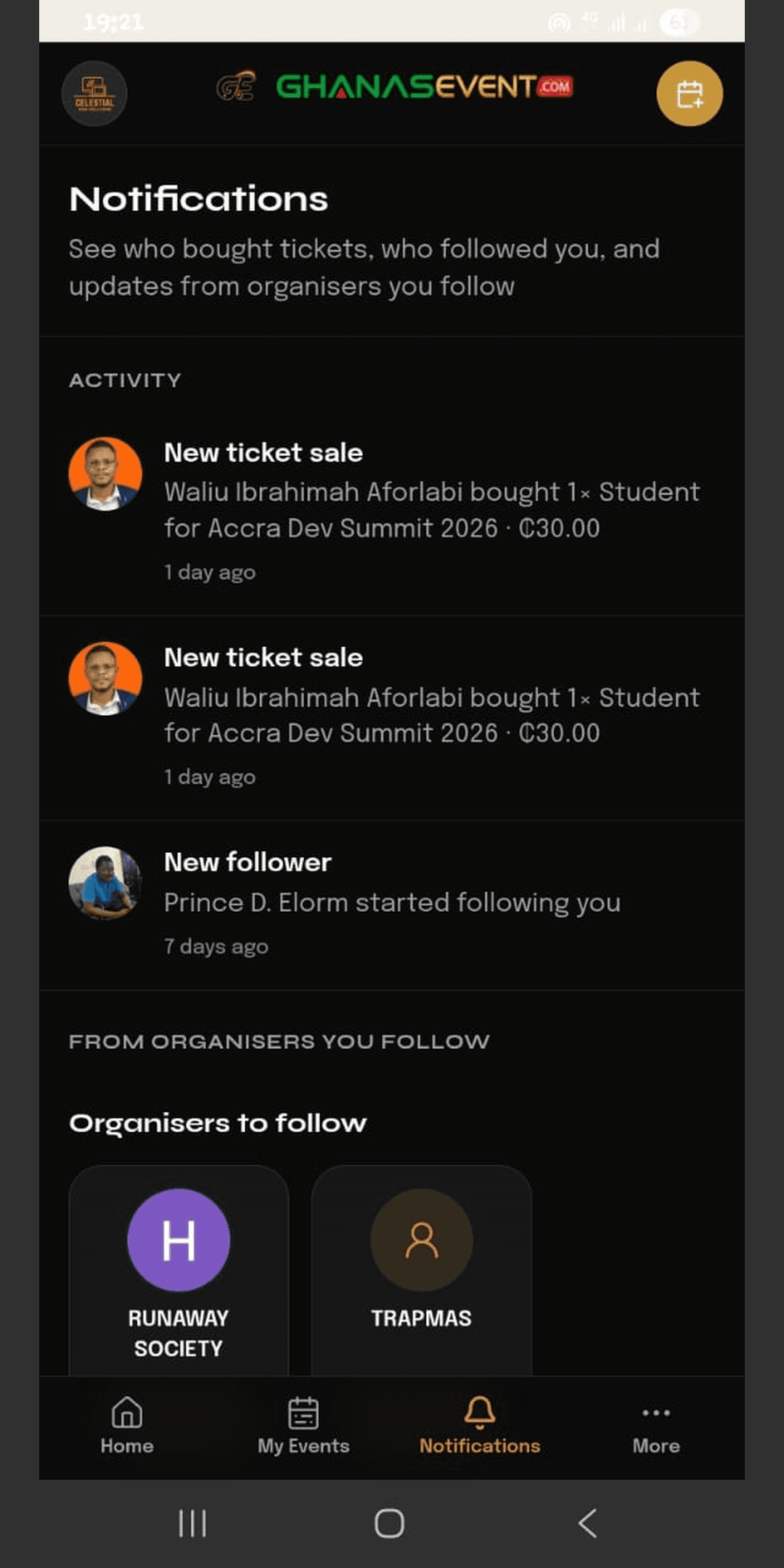 Ghanas Event Mobile App - Alerts
