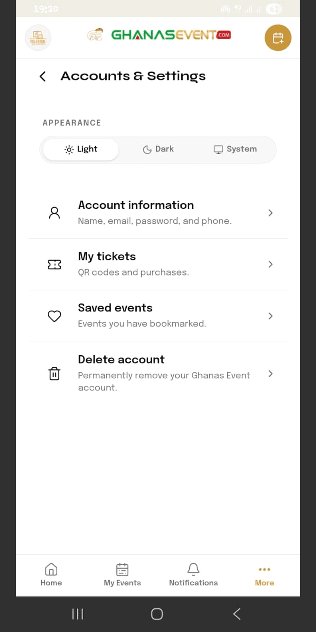 Ghanas Event Mobile App - Settings